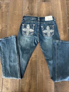 Embellished Cross Back Pocket Blue Jeans